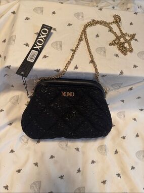 XOXO Black Quilted Crossbody with Gold Chain